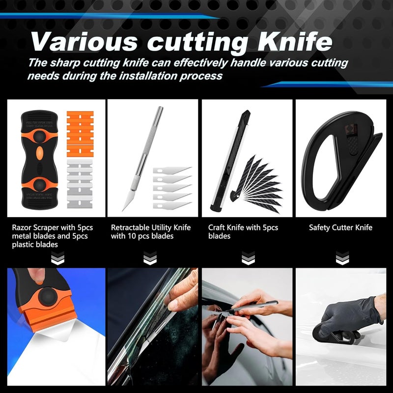 GETLMUL 30 Pcs Car Window Tint Tools Kit - Professional Vinyl Wrap & Window Film Installation Set with Felt Squeegee, Micro Squeegee, Utility Knife, Spray Bottle for Automotive Glass Tinting & Privacy Film - Image 5